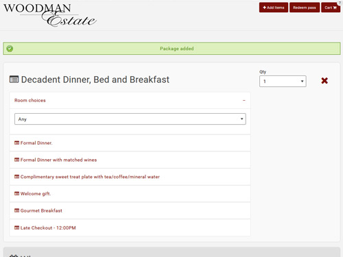 Woodman Estate Bed and Breakfast Package