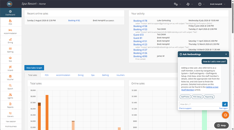 Ask Netbookings answering a how-to question in the back end
